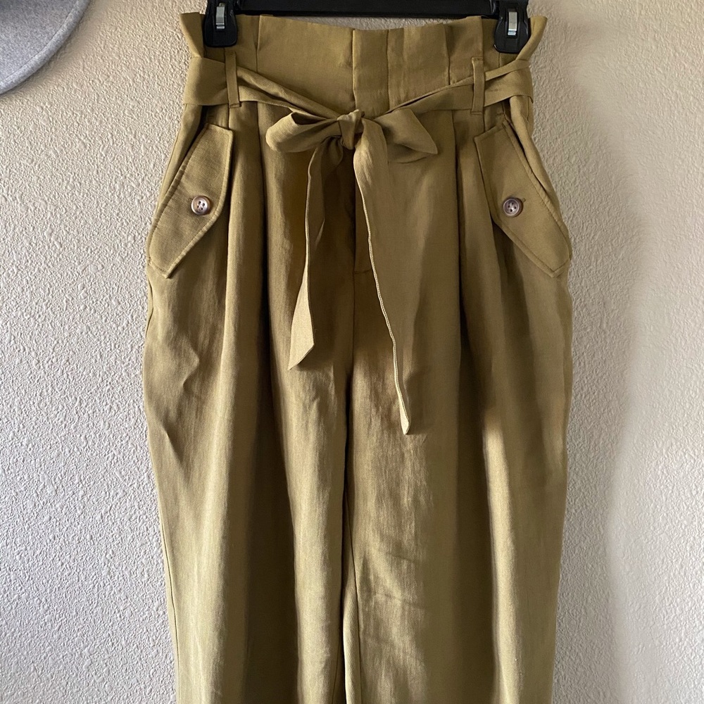 H&M Light Olive Green Paperbag Pants 6